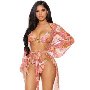 Kimono Style Long Sleeve Sheer Mesh Swim Coverup